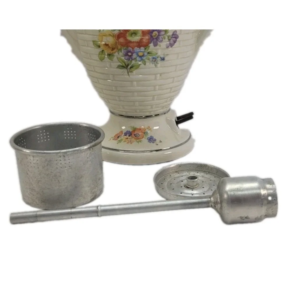 Vtg 30s-40s PORCELIER Basketweave Floral Electric Coffee Percolator No Cord READ